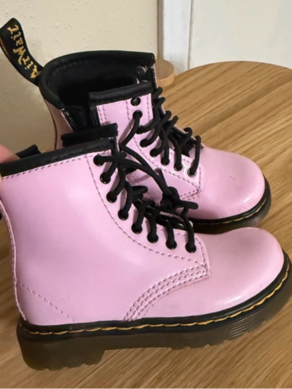 Dr. Martens Kids Pink Lace-Up Combat Boots with Black Trim